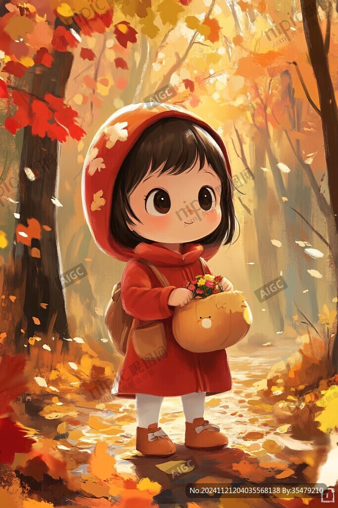 秋游的好小女孩插画