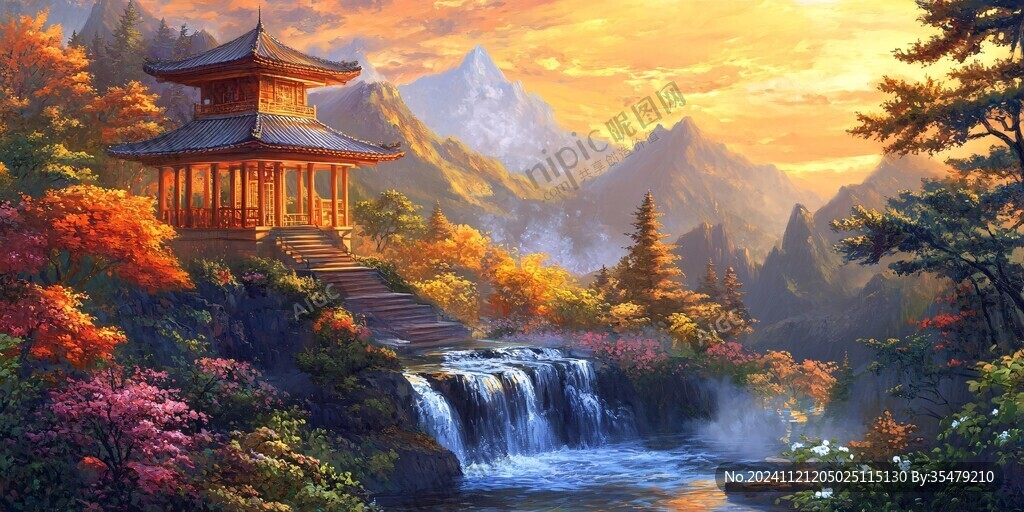 天界晓钟风景插画