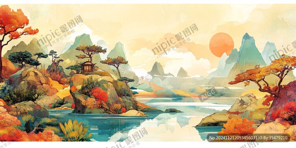 山水仙境插画