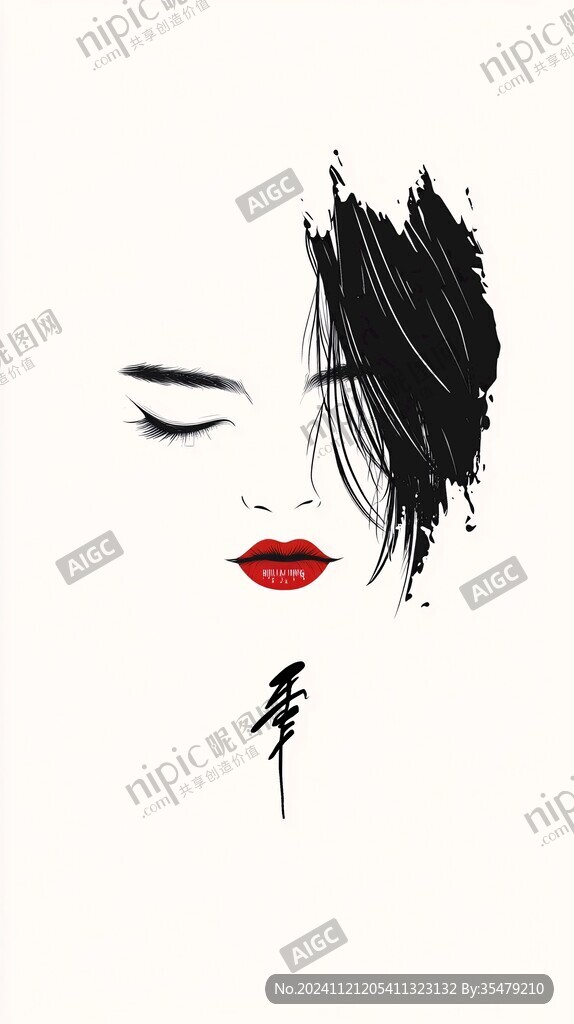 手绘女性侧脸