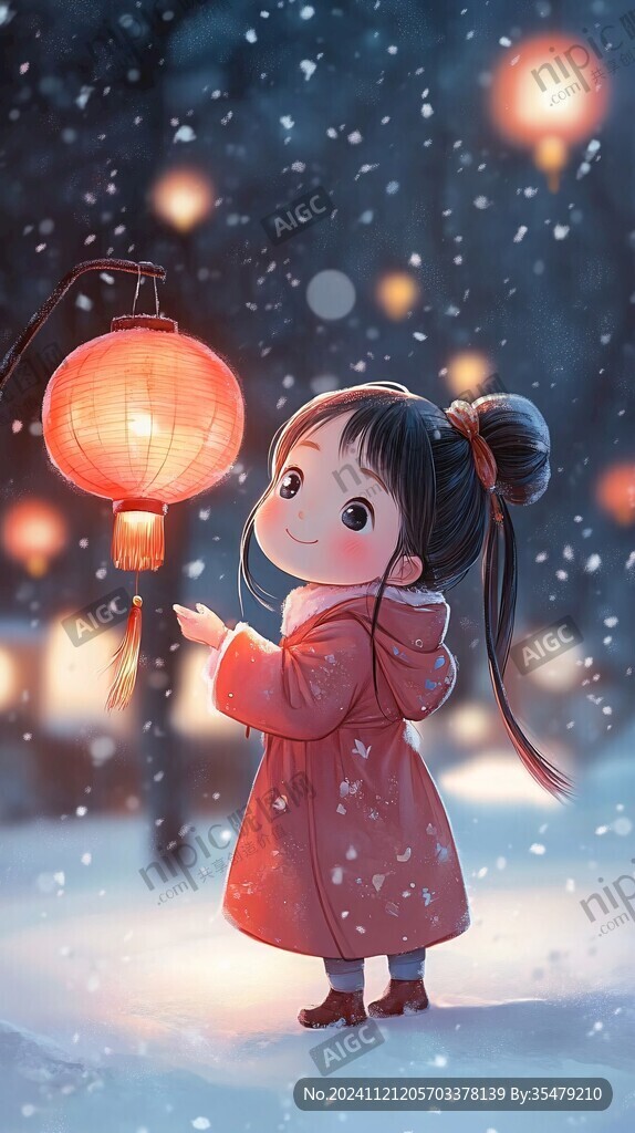 古风汉服q版女孩过年