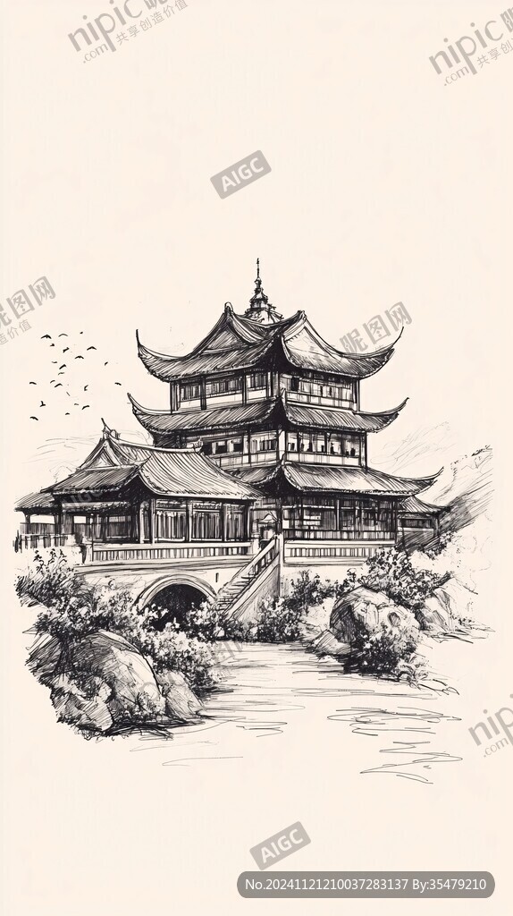 回澜阁线描