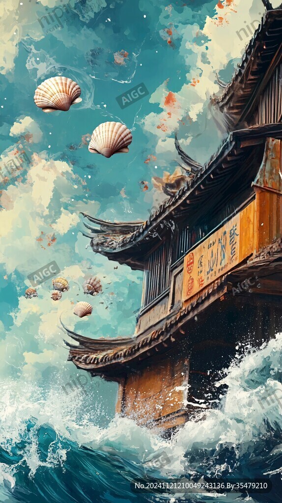 古风海浪包装插画