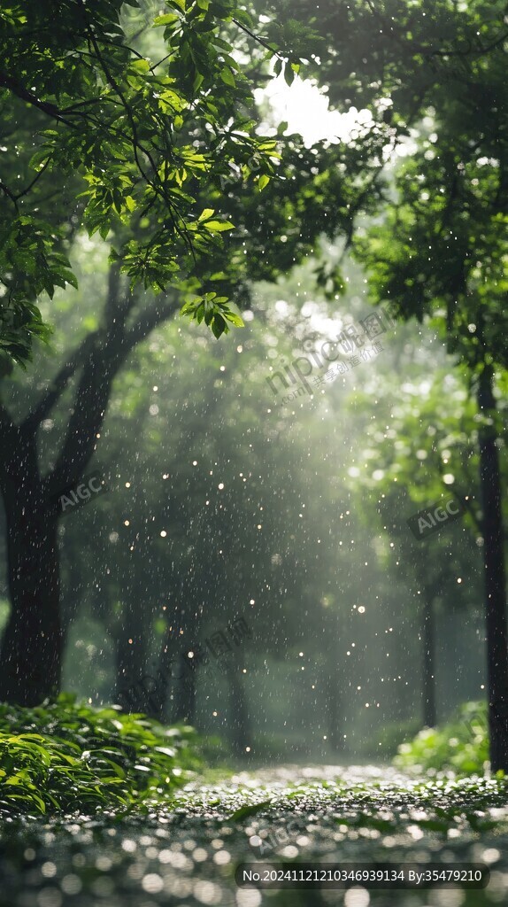 植物大树雨中