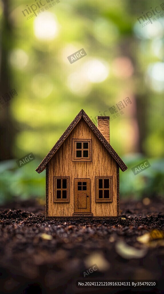 树木树叶树下小木屋