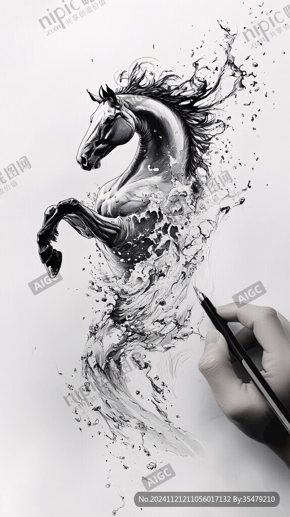 奔腾不息手绘