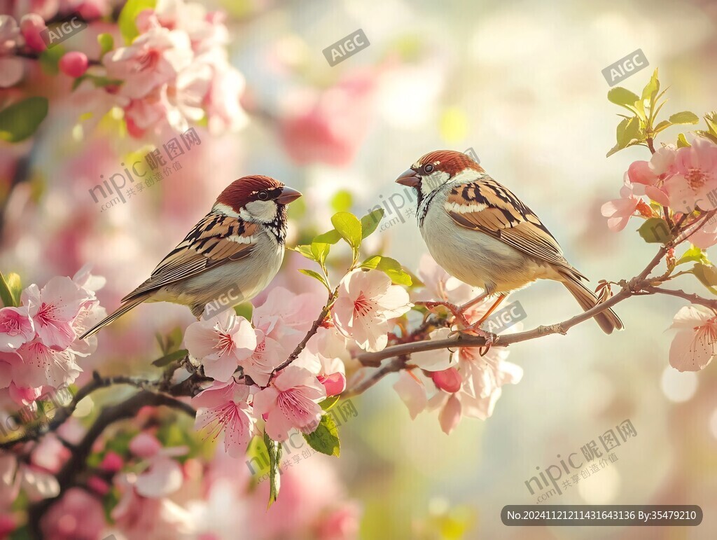 麻雀与桃花桃花与小鸟