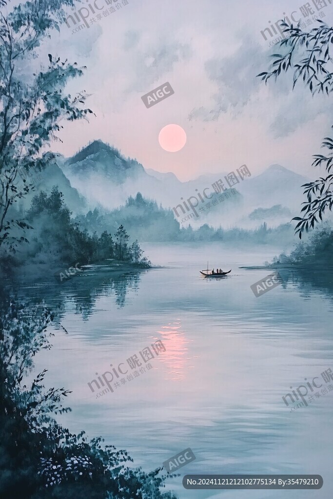 山水行舟插画