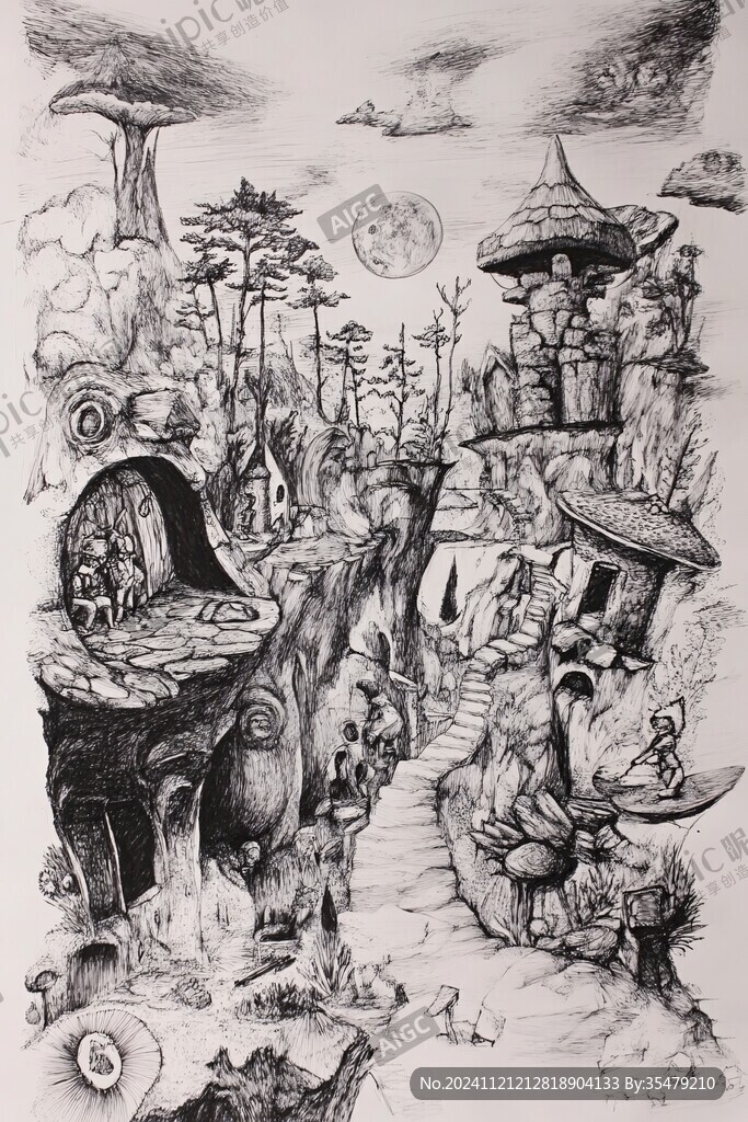 幻想小说插图设计手绘