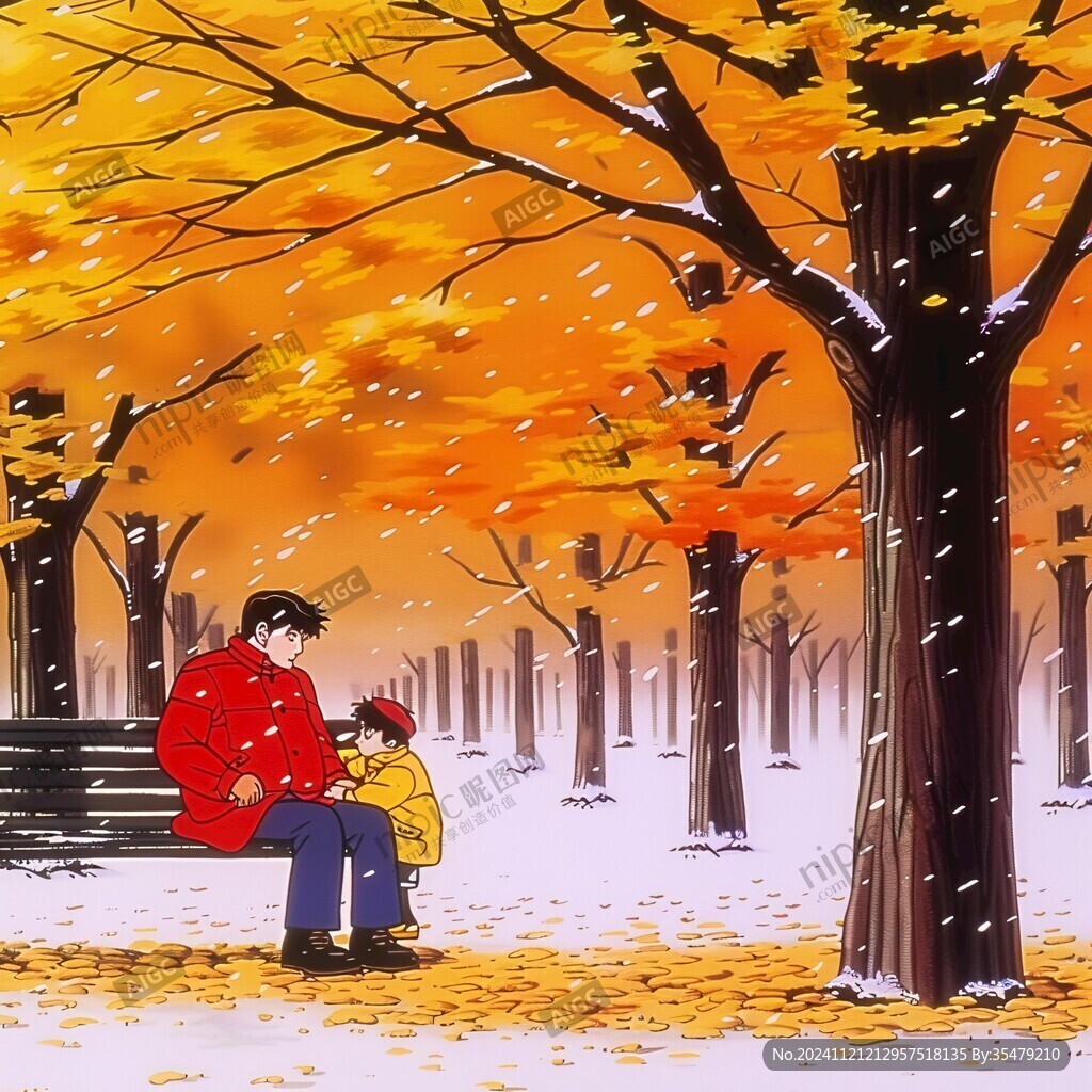 家庭深秋银杏树木