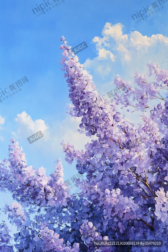 蓝天白云丁香花树