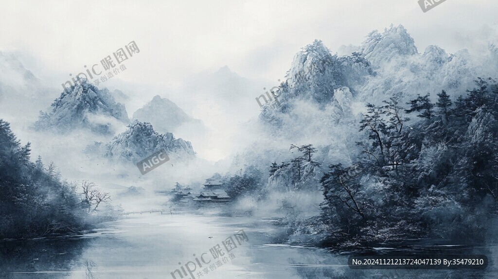 蓝色梦幻山水风情