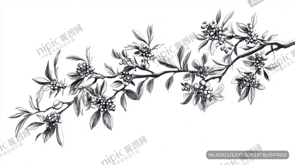 手绘桂花线稿