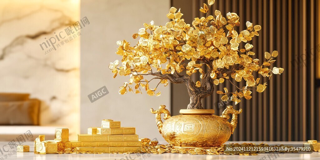 金色招财摇钱树