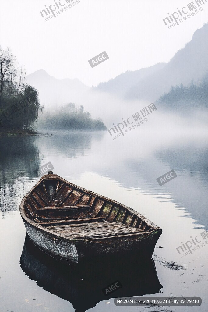 意境湖泊小船