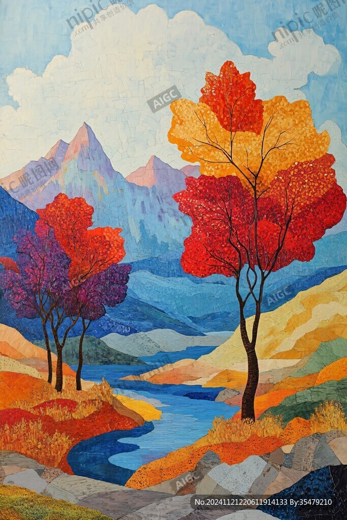 秋景美术绘画