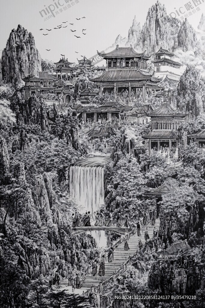 新中式楼阁皇宫山水