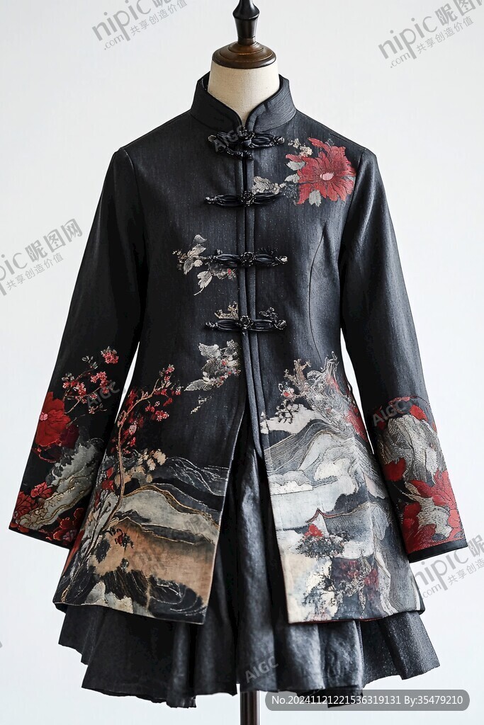 缎钉绫花卉纹皮边女冬