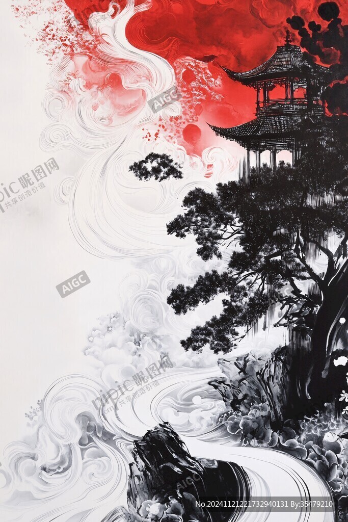 插画爱晚亭