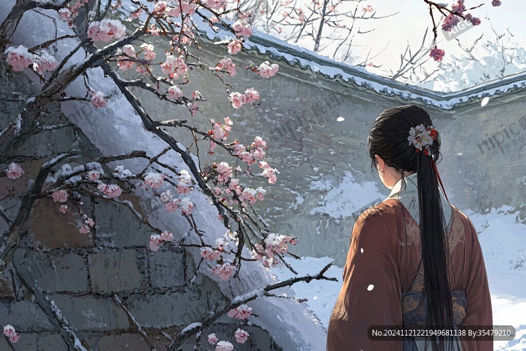 古风背影女孩插画