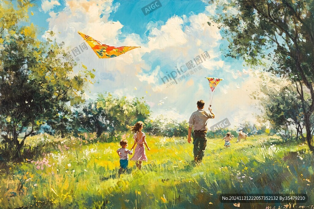 放风筝的一家人