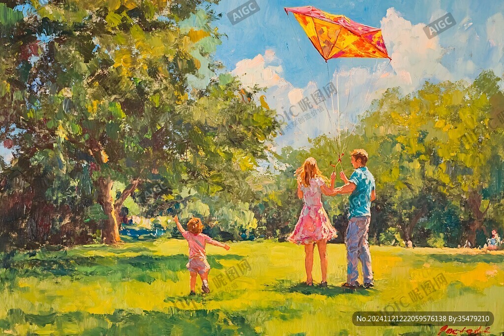 放风筝的一家人