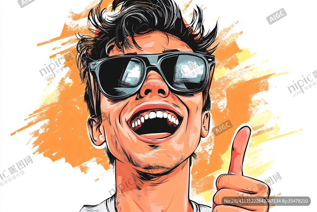 手绘墨镜男