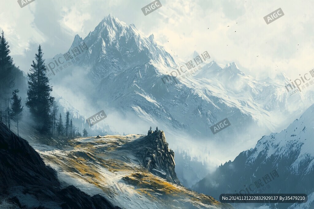 壁画电脑画山脉高山