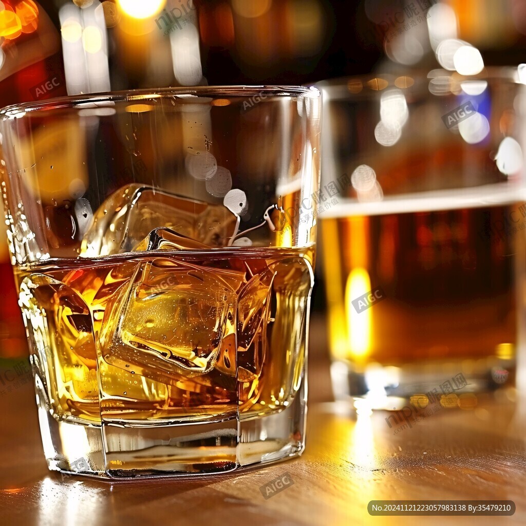 威士忌加冰块酒杯