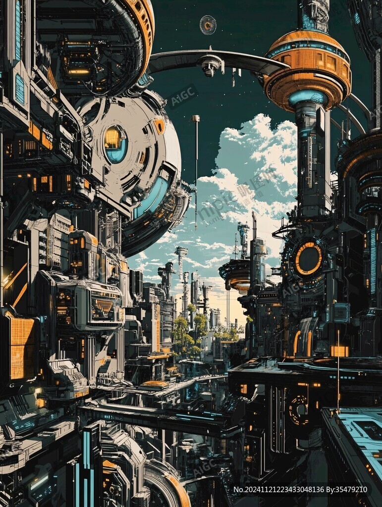 AI创作图科幻插画风 欧美科幻风游戏风图案 科幻场景设计 场景赛博插画 赛博朋克装饰画 科幻原画 反乌托邦城市 科幻天地 科技感插画 后现代 ...