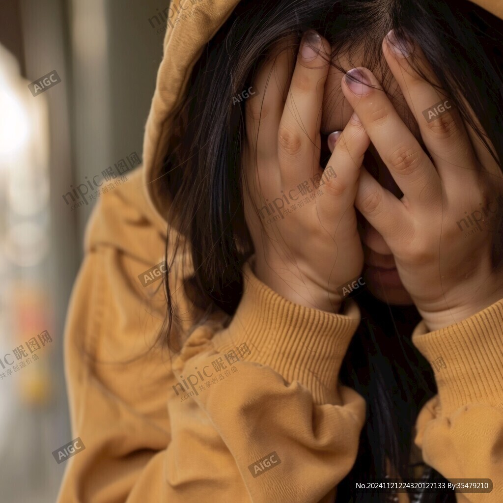 捂脸的女生