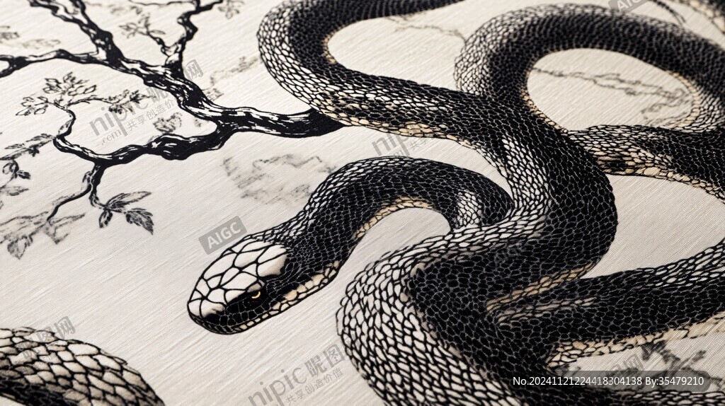 蛇木刻绘画