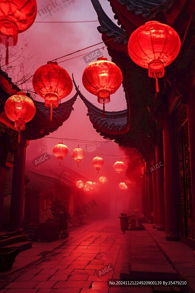古建红灯笼夜景