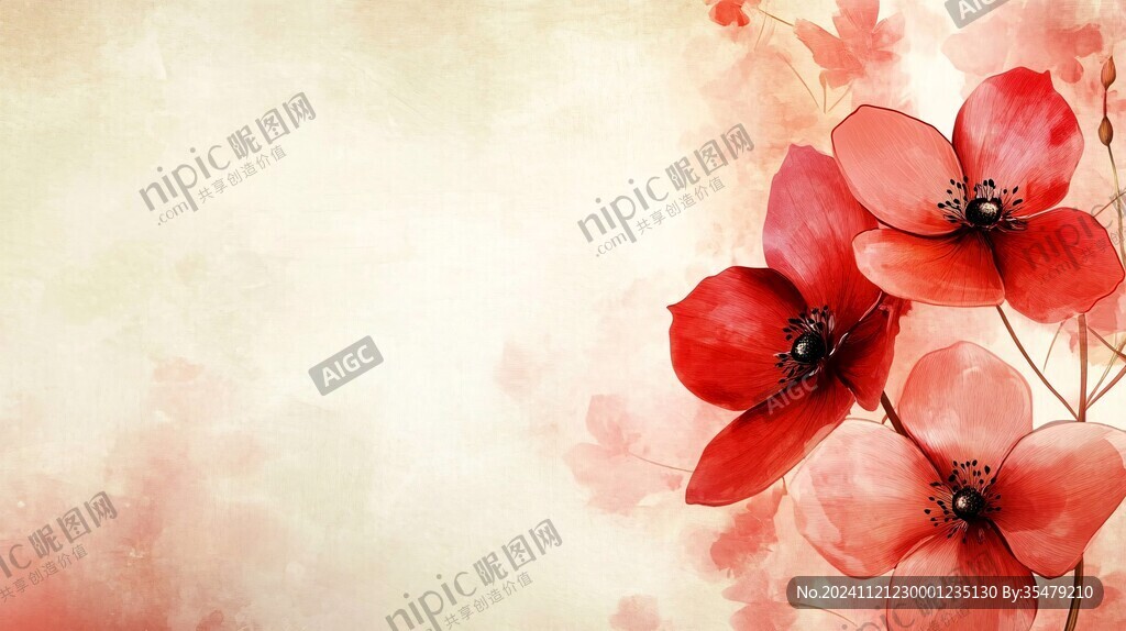 手绘红色花卉梦幻背景