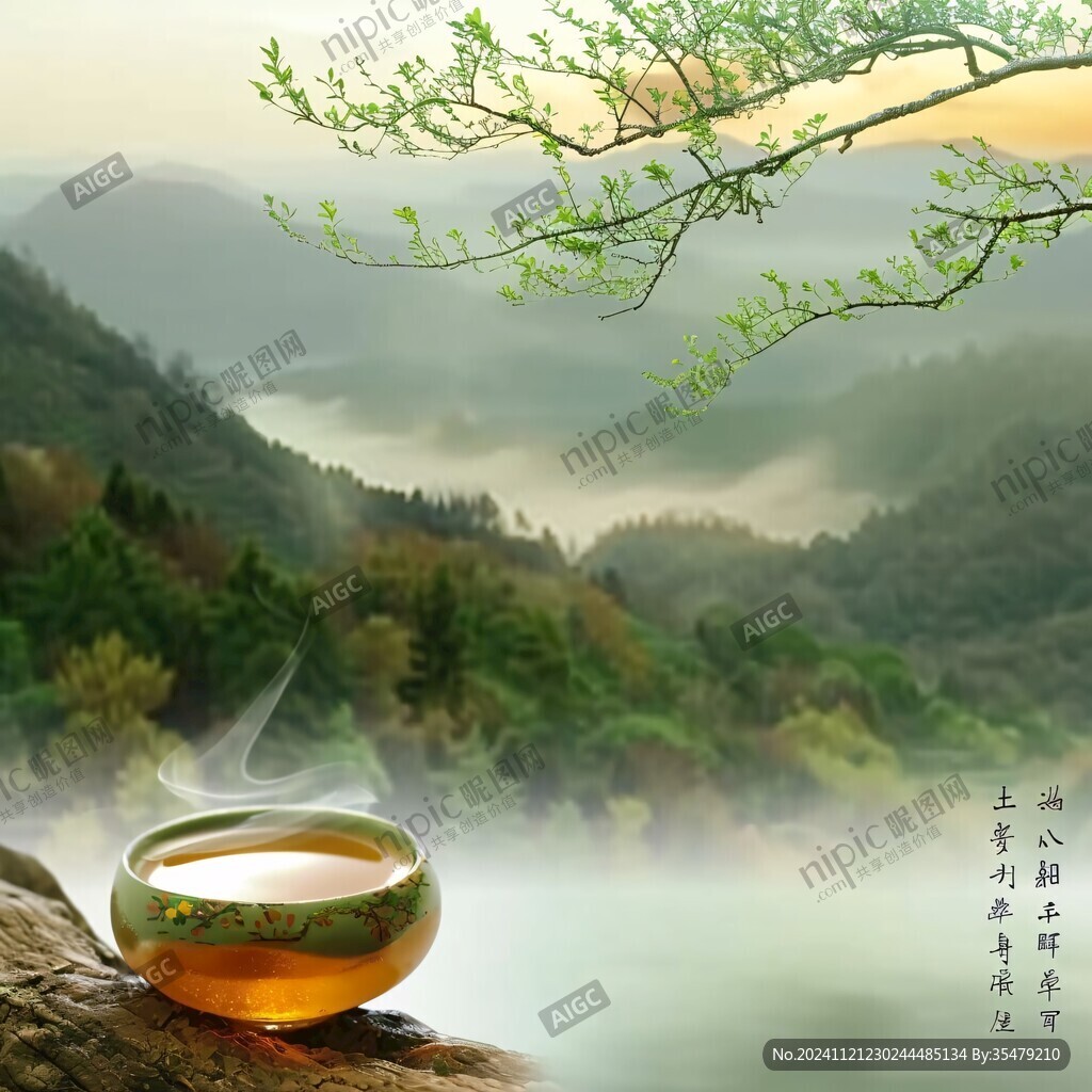茶海报手绘山水画心