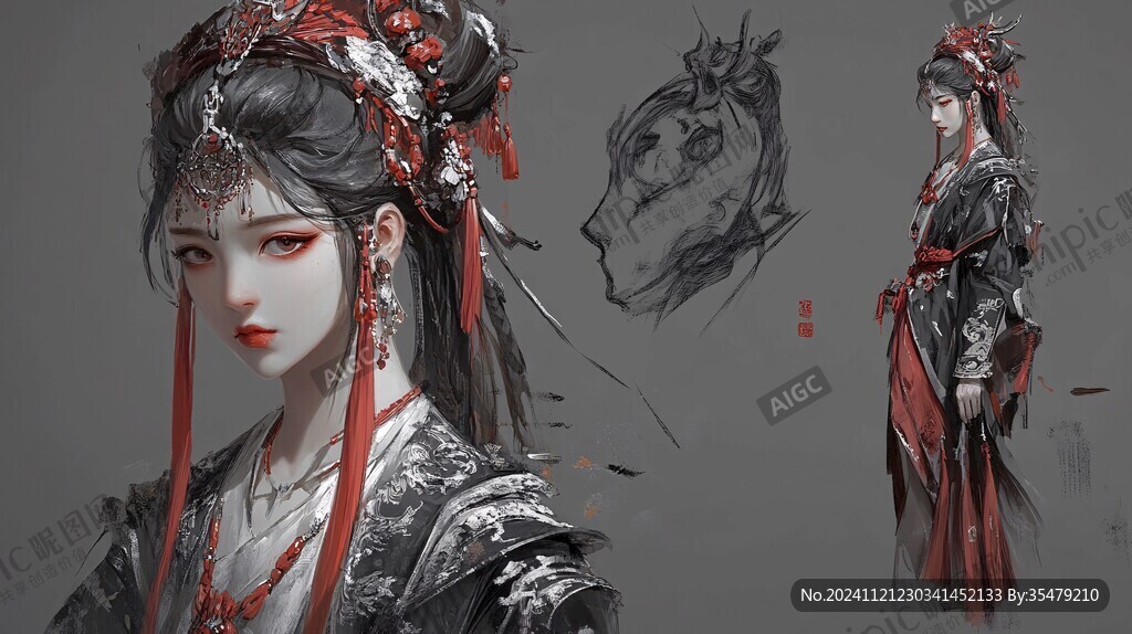 红衣少女设计古风