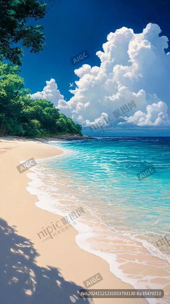 海滩唯美插画