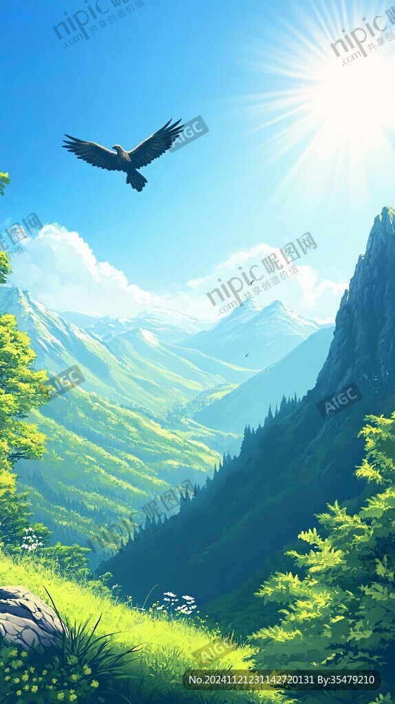阳光晴朗风景插画