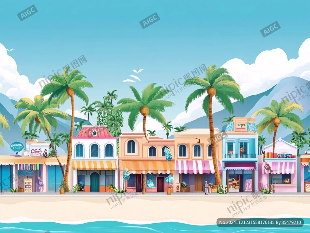 夏日海镇背景