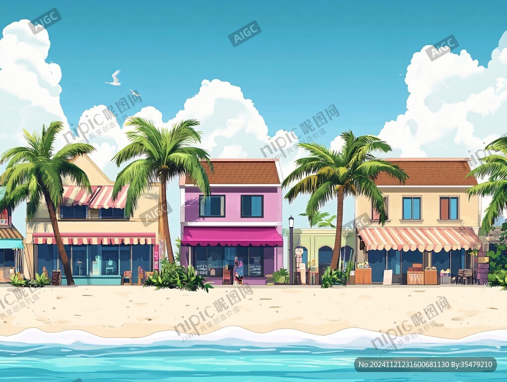 夏日海镇背景