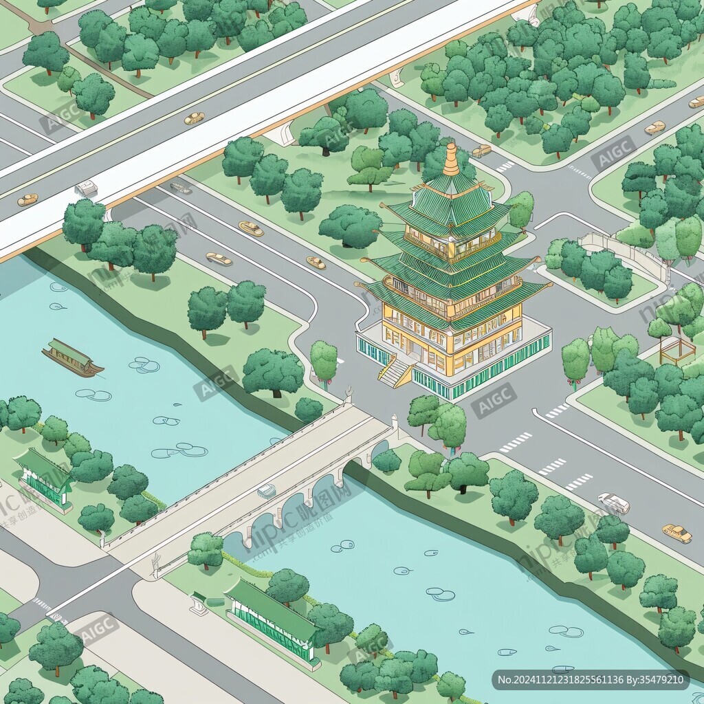 华中地区城市建筑插画