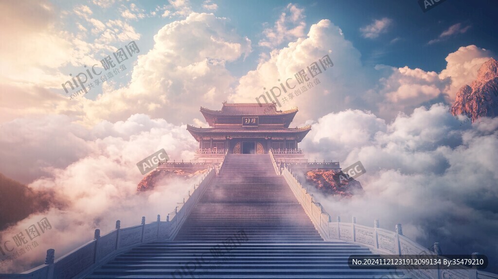 天界晓钟风景插画