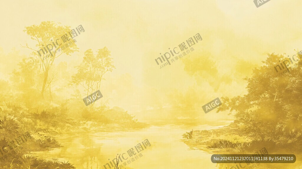 淡雅金色烟雾山水