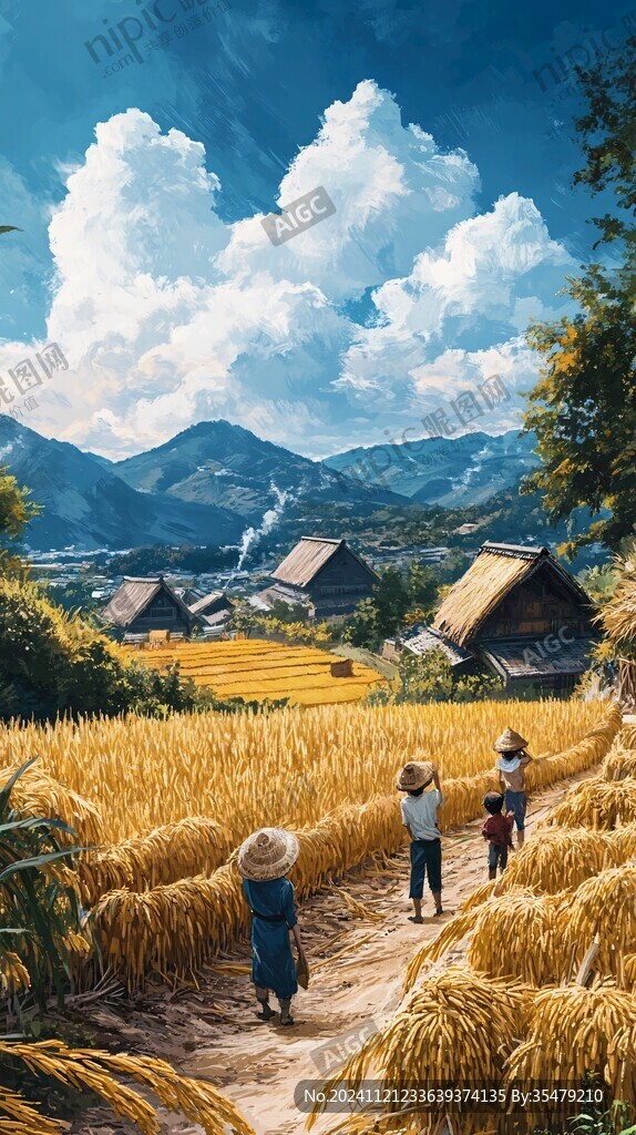 稻田插画瑶族大米