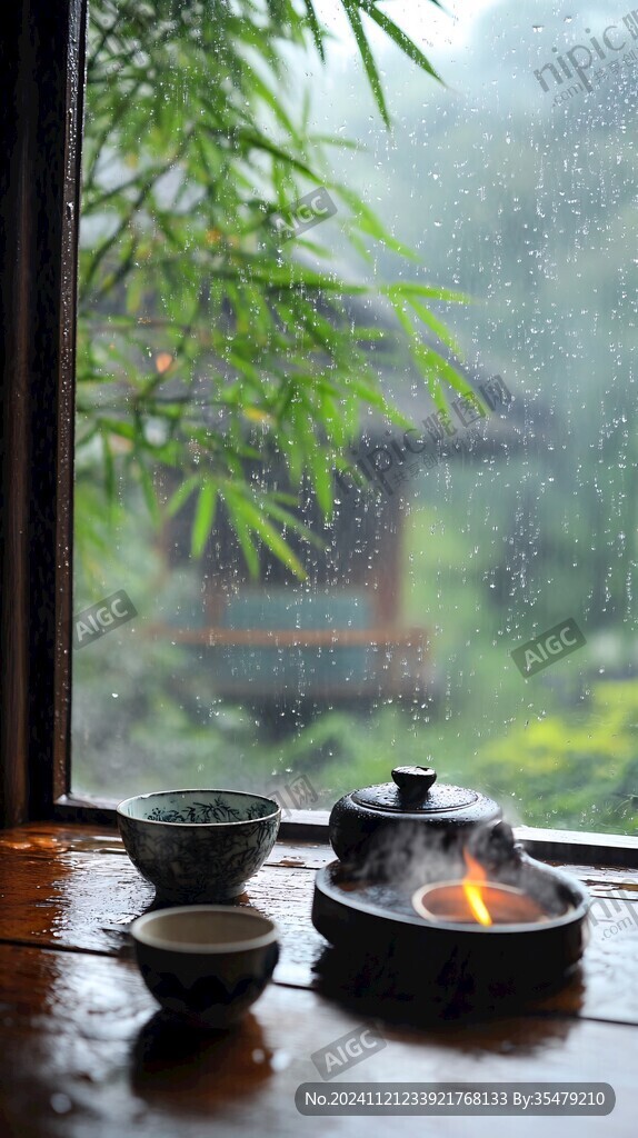 烹茶听雨