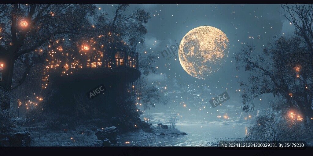 月色夜色梦幻森林背景