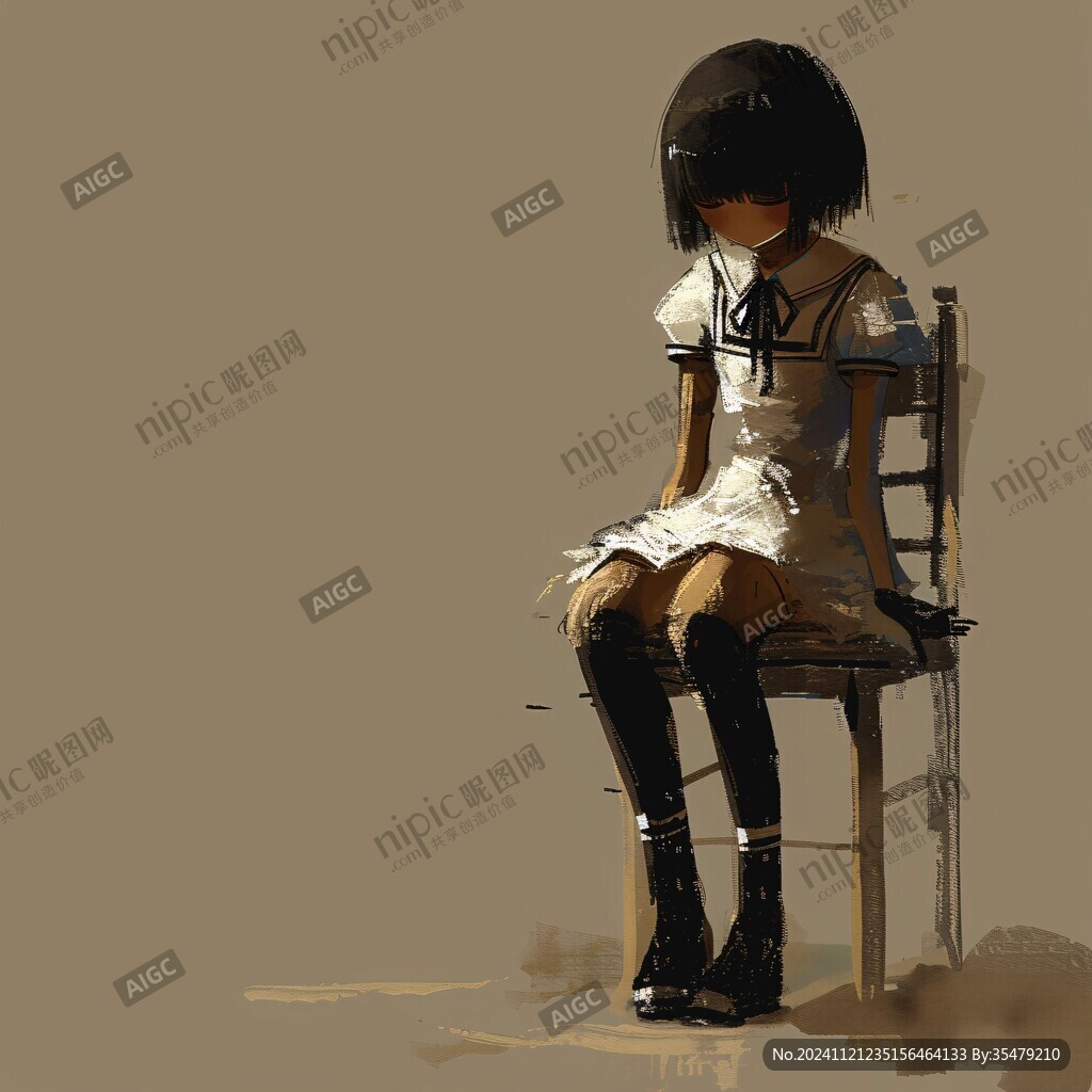 孤单的小女孩插画