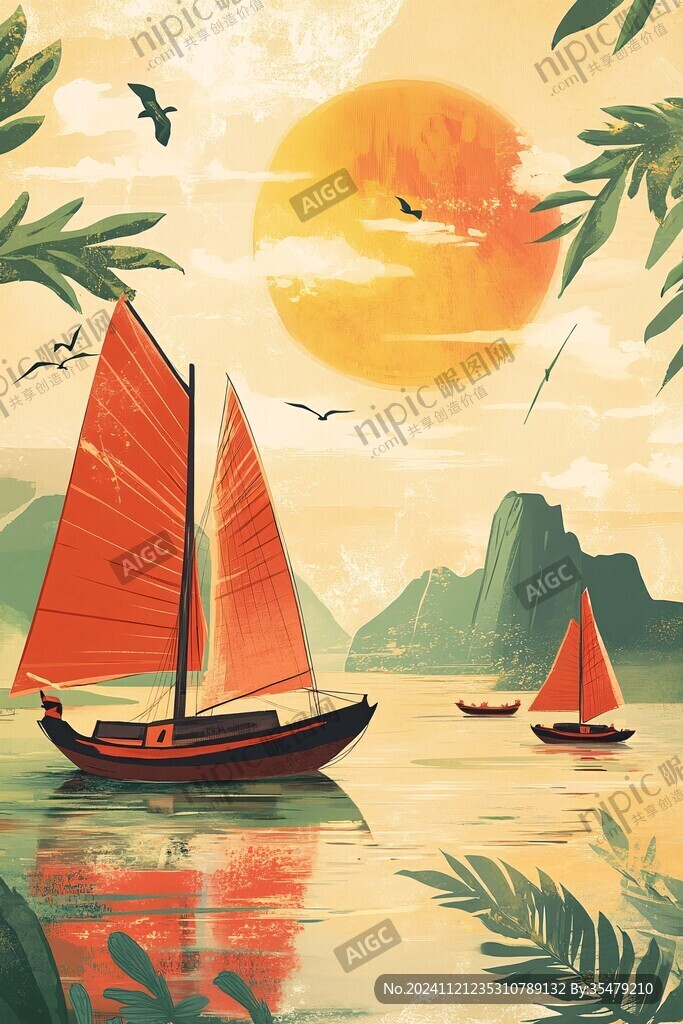 山水行舟插画