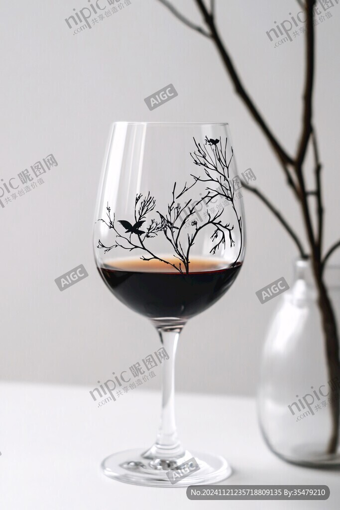 红酒杯花枝