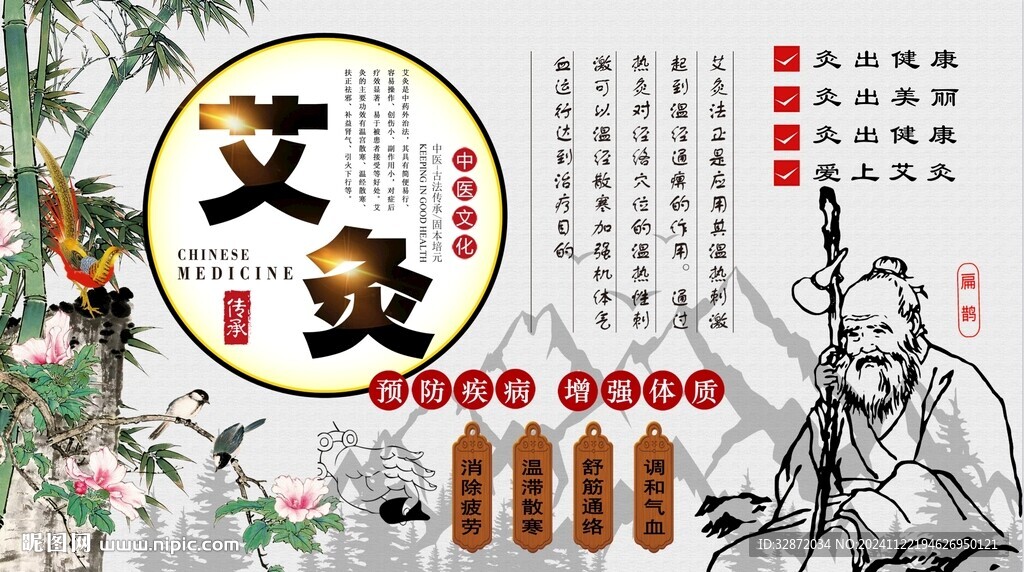 艾灸养生背景墙